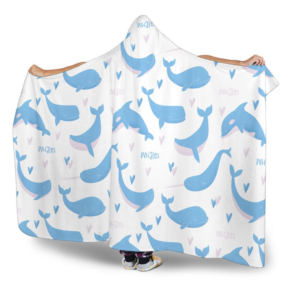 Blue Whale Pattern Hooded Blanket