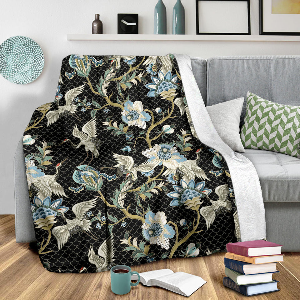 Japanese Crane Ornament Elements Premium Blanket