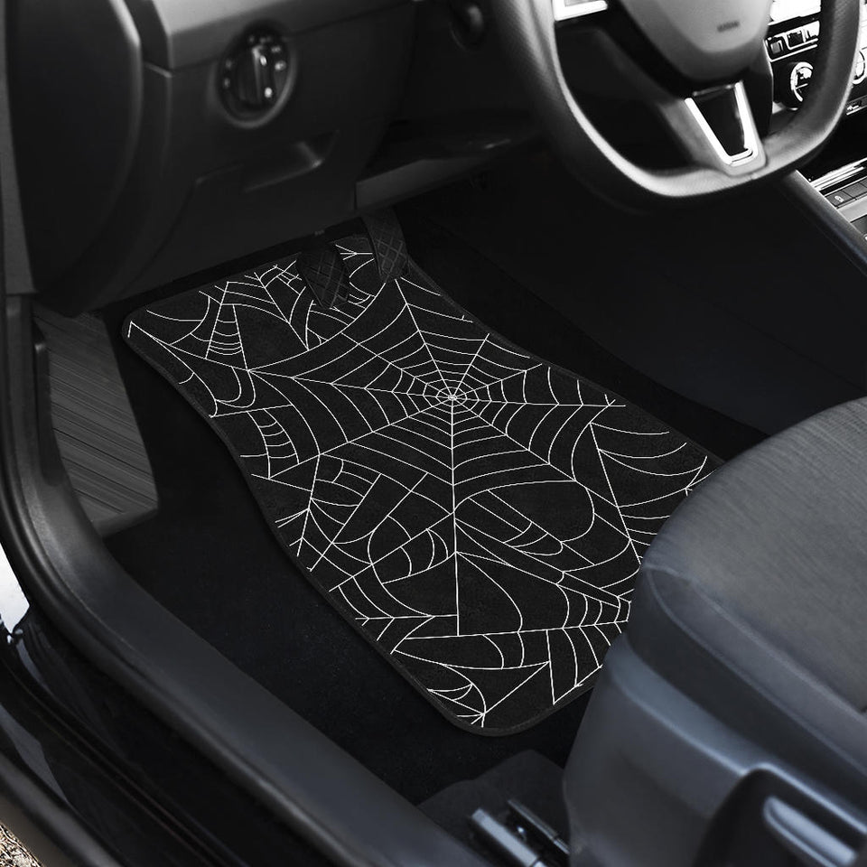 Spider Web Pattern Black Background White Cobweb Front Car Mats