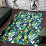 Colorful Parrot Exotic Flower Leaves Area Rug