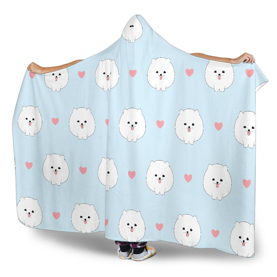 White Cute Pomeranian Pattern Hooded Blanket