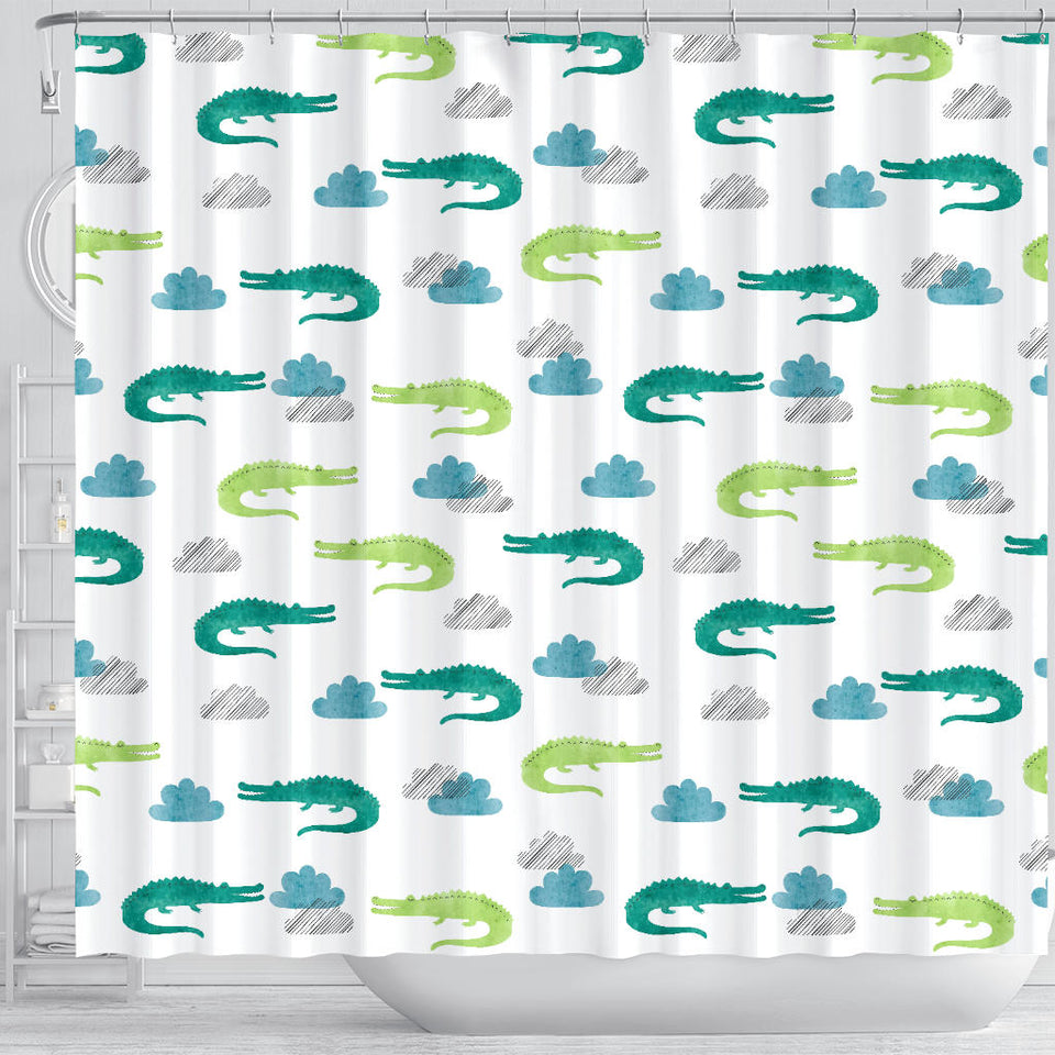 Watercolor Crocodile Pattern Shower Curtain Fulfilled In US