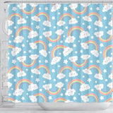 Cute Rainbow Clound Star Pattern Blue Background Shower Curtain Fulfilled In US