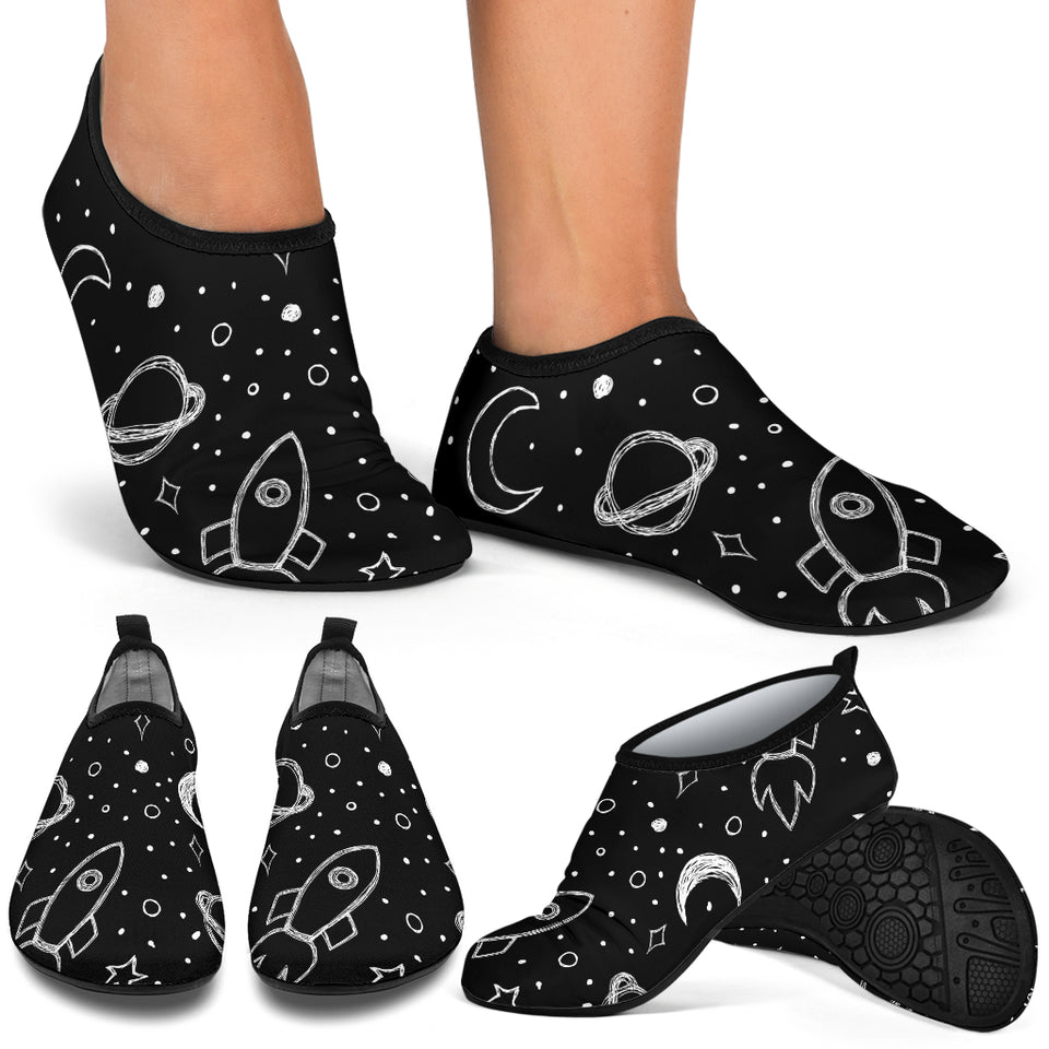 Hand Drawn Space Rocket Star Planet Aqua Shoes