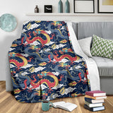 Blue Red Dragon Cloud Pattern Premium Blanket