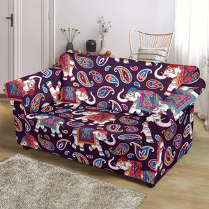 Elephant Indian Style Ornament Pattern Loveseat Couch Slipcover