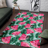 Watermelons Tropical Palm Leaves Pattern Area Rug