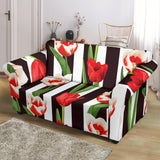 Red And White Tulips Pattern Loveseat Couch Slipcover