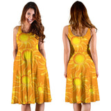 Sun Orange Background Sleeveless Midi Dress