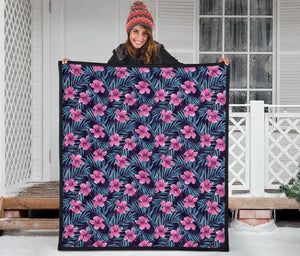 Hibiscus Pattern Print Design 05 Premium Quilt