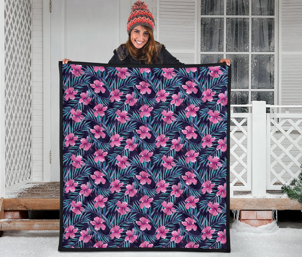 Hibiscus Pattern Print Design 05 Premium Quilt