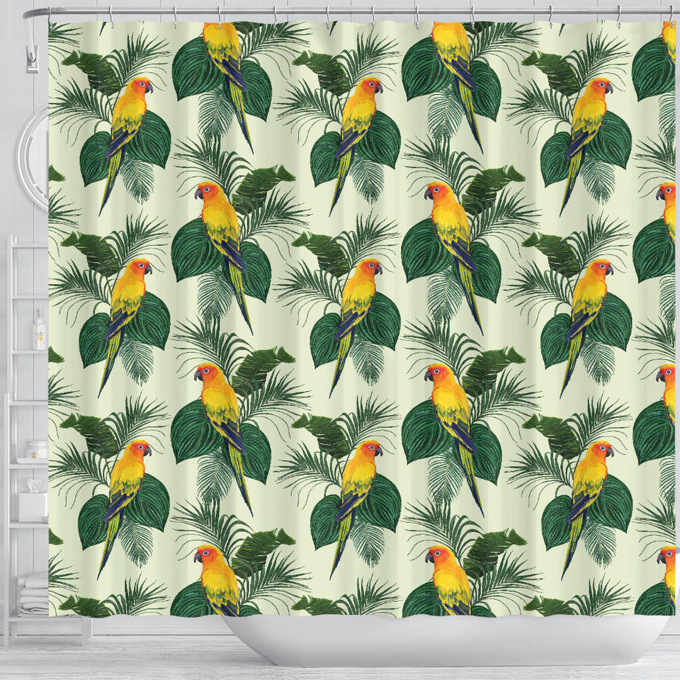Beautiful Parrot Palm Leaves Pattern Shower Curtain Fulfilled In US
