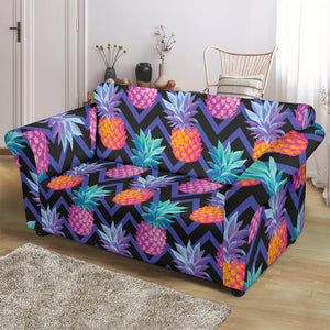 Pineapples Pattern Zigzag Background Loveseat Couch Slipcover