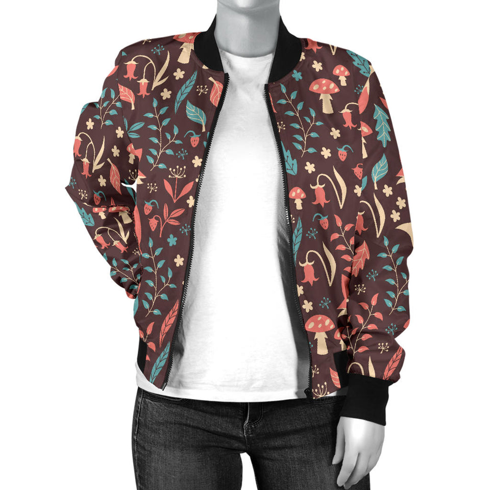 Fox Leaves Mushroom Pattern Women'S Bomber Jacket