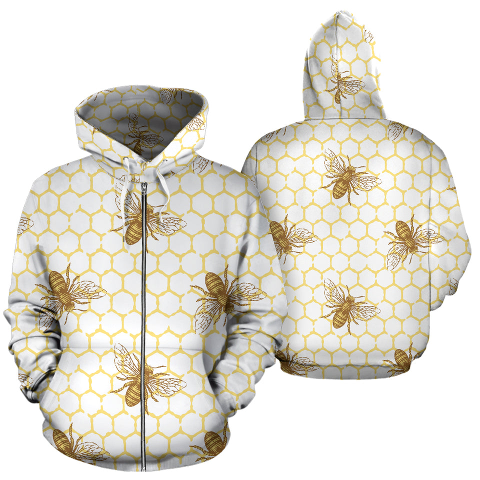Bee Honeycomb Seamless Design Pattern Zip Up Hoodie