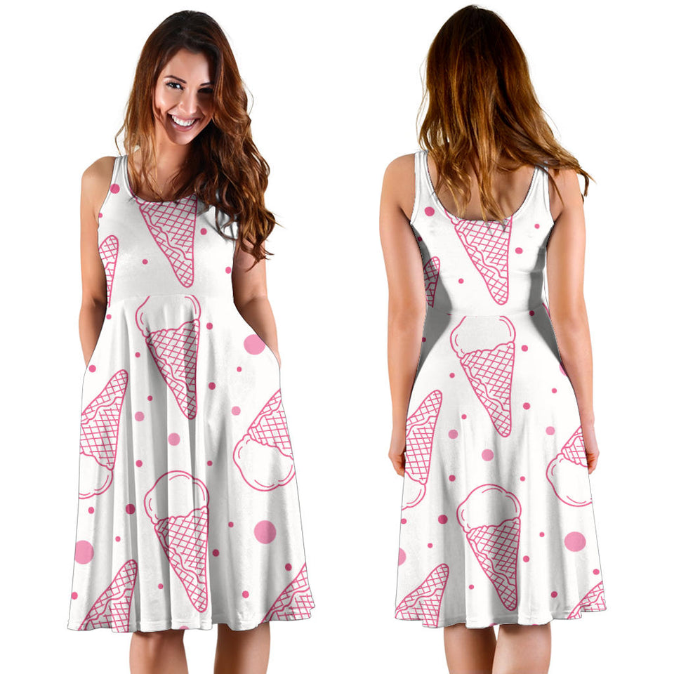 Hand Drawn Ice Cream Pattern Sleeveless Midi Dress