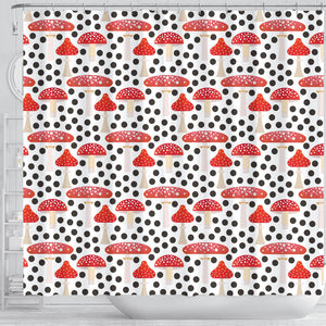 Red Mushroom Dot Pattern Shower Curtain Fulfilled In US
