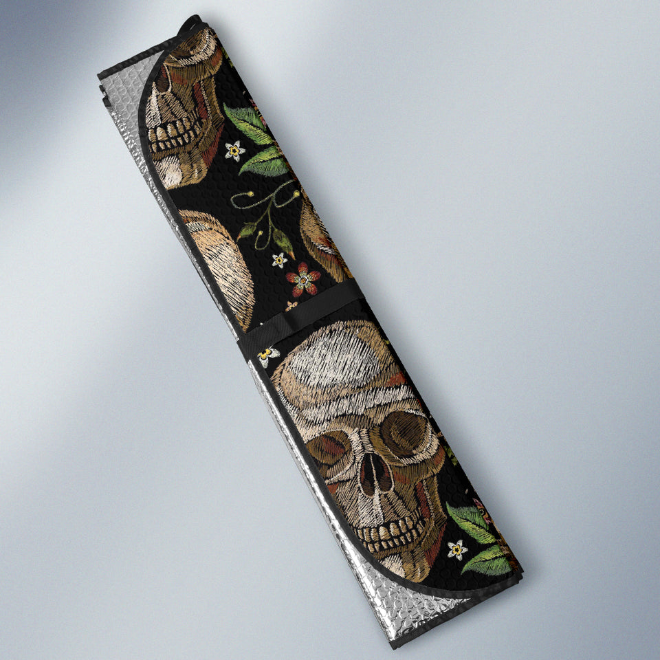 Skull Rose Humming Bird Flower Pattern Car Sun Shade