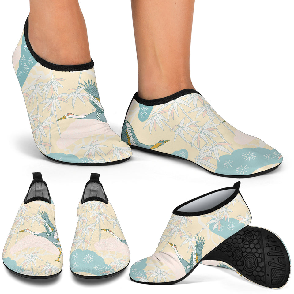 Bonsai Bamboo Stork Japanese Pattern Cream Theme Aqua Shoes