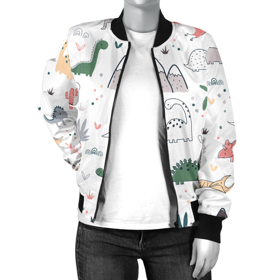 Cute Cartoon Dinosaurs Tree Pattern Women'S Bomber Jacket