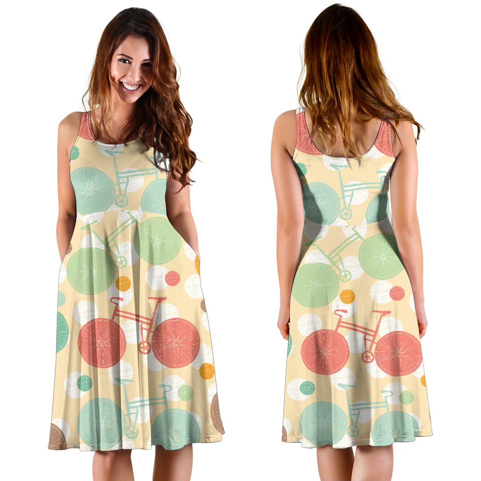 Bicycle Pattern Print Design 01 Sleeveless Midi Dress