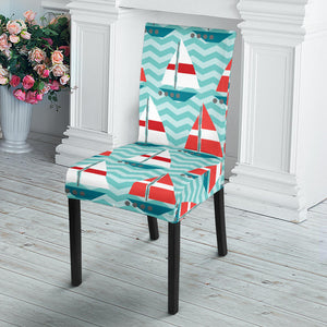 Red White Sailboat Wave Background Dining Chair Slipcover