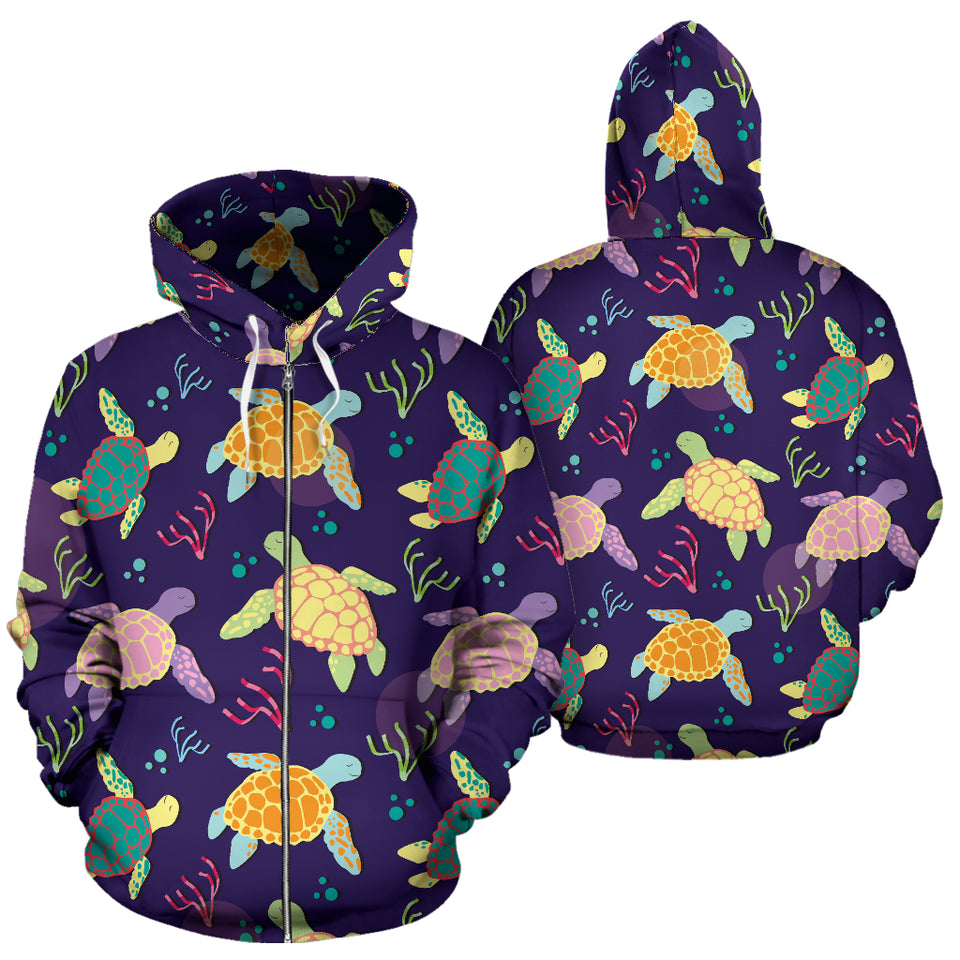 Colorful Sea Turtle Pattern Zip Up Hoodie