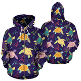 Colorful Sea Turtle Pattern Zip Up Hoodie