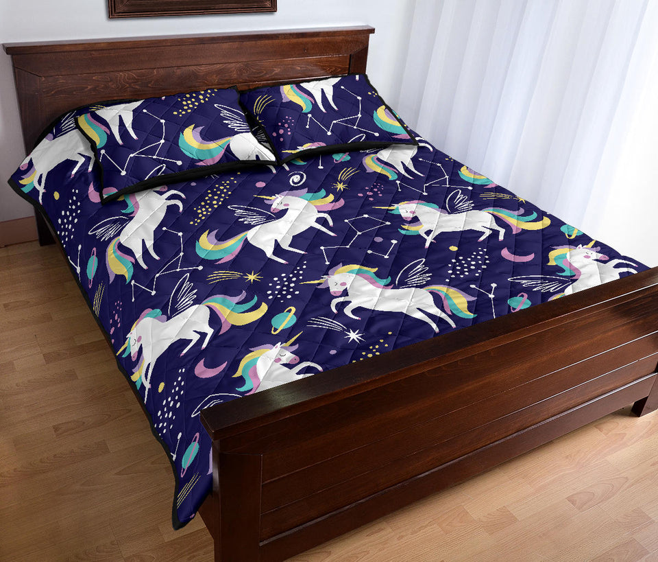 Hand drawn cute unicorn star planet Quilt Bed Set