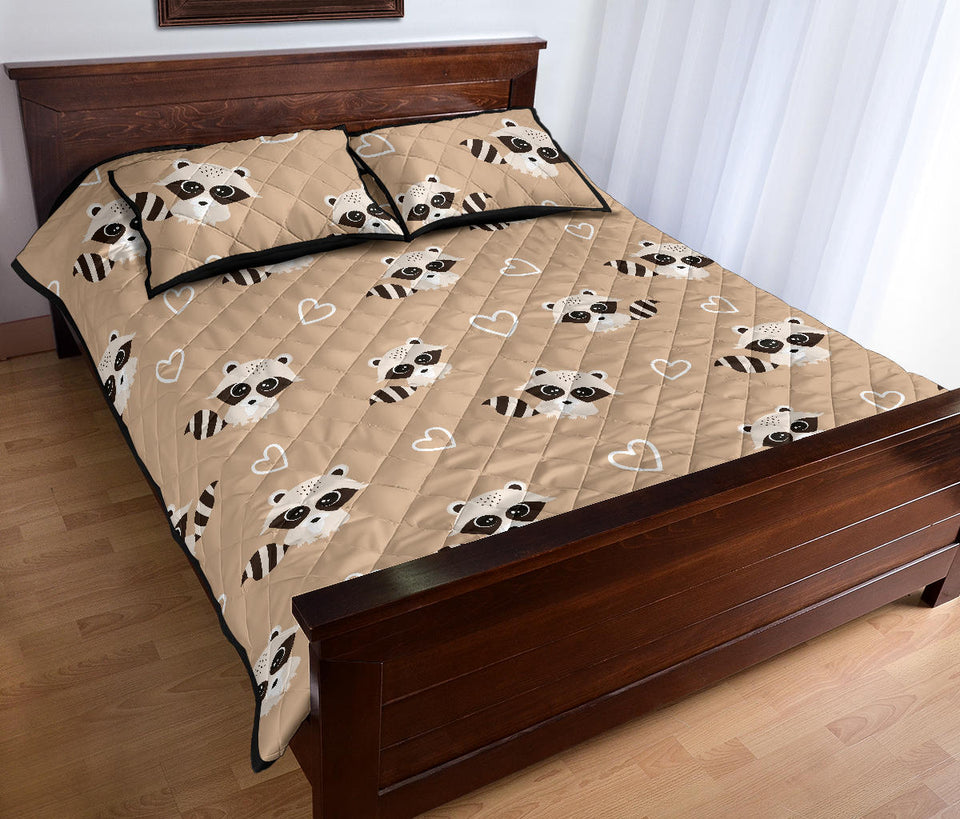 Cute raccoon heart pattern Quilt Bed Set