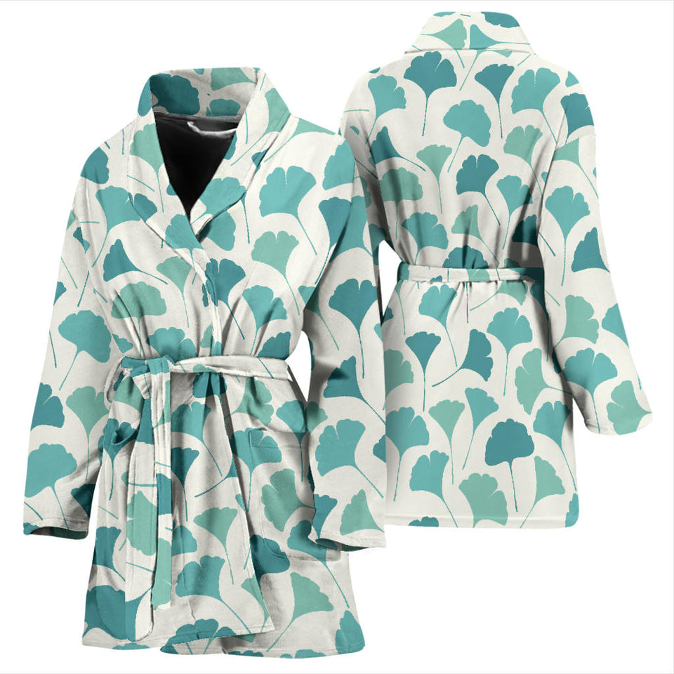 Green Ginkgo Leaves Pattern Women'S Bathrobe
