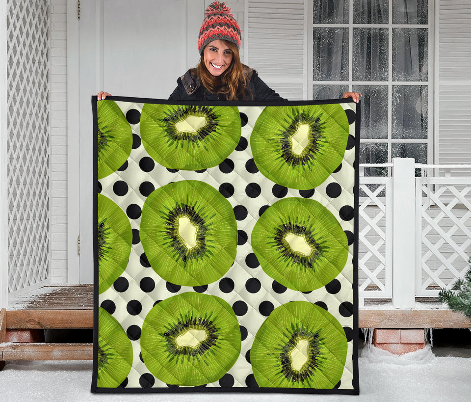 Kiwi Black Dot Background Premium Quilt