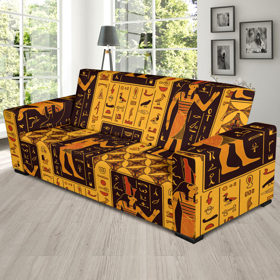 Egypt Hieroglyphics Pattern Print Design 05 Sofa Slipcover