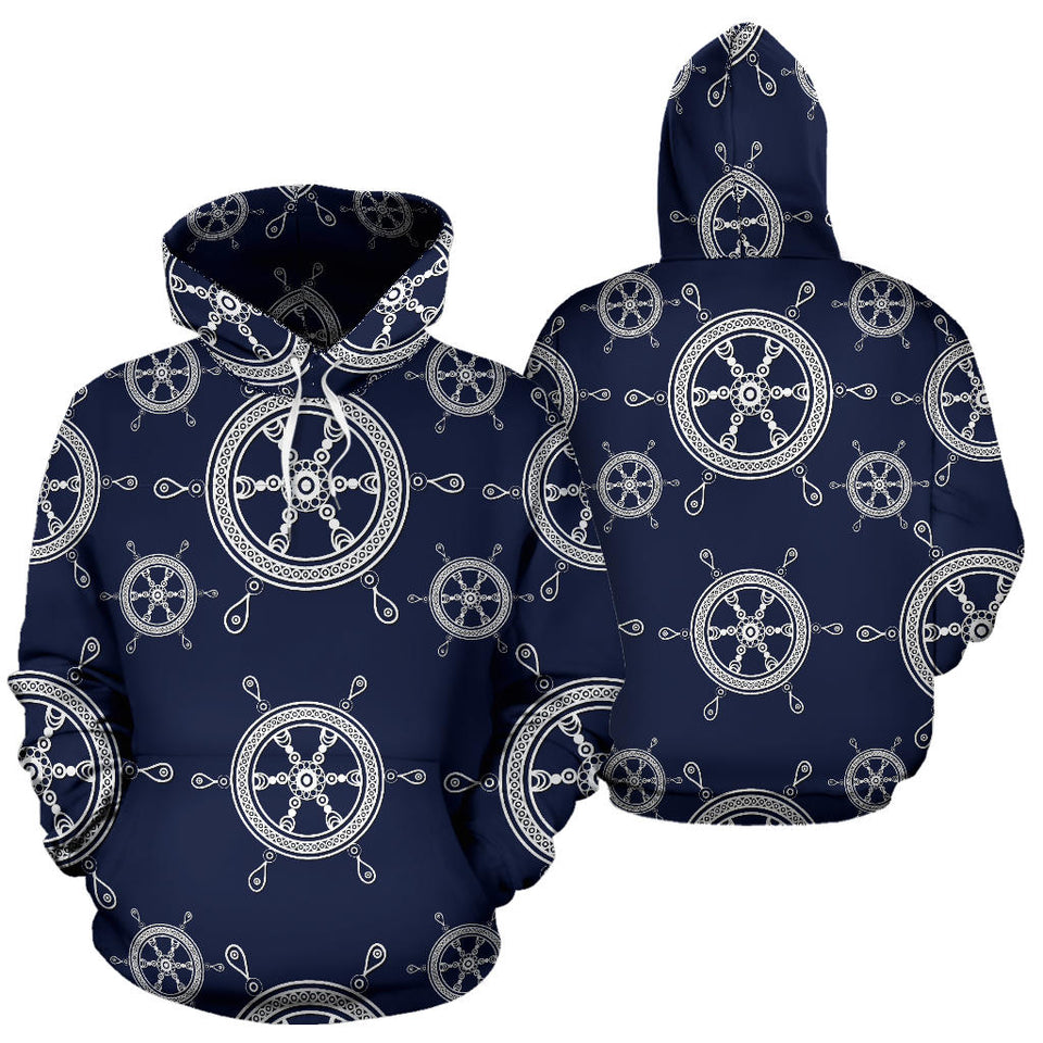 Nautical Steering Wheel Design Pattern Men Women Pullover Hoodie