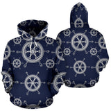 Nautical Steering Wheel Design Pattern Men Women Pullover Hoodie