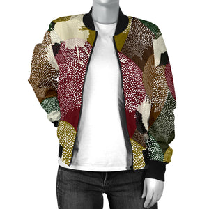 Japanese Cranes Flying Forest Dot Pattern Women'S Bomber Jacket