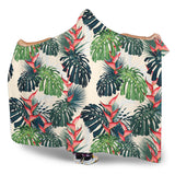 Heliconia Flowers, Palm And Monstera Leaves Hooded Blanket