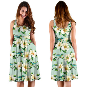 Hummingbird Pattern Print Design 01 Sleeveless Midi Dress