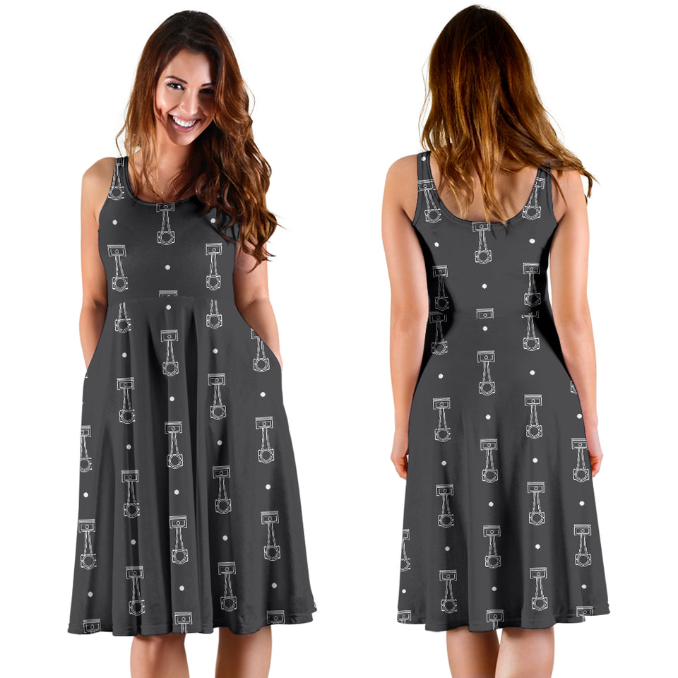 Engine Piston Black Background Pattern Print Design 02 Sleeveless Midi Dress