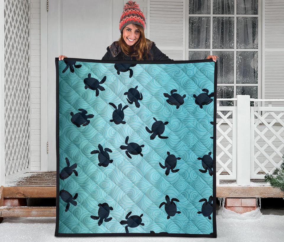 Sea Turtle With Blue Ocean Backgroud Premium Quilt