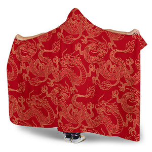 Gold Dragons Red Background Hooded Blanket