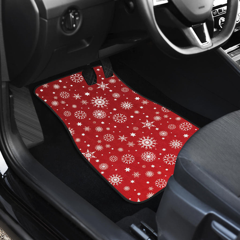 Snowflake Pattern Red Background Front And Back Car Mats