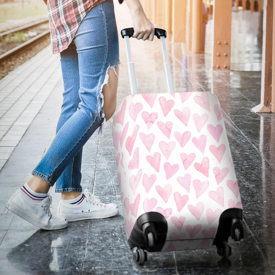 Watercolor Pink Heart Pattern Luggage Covers