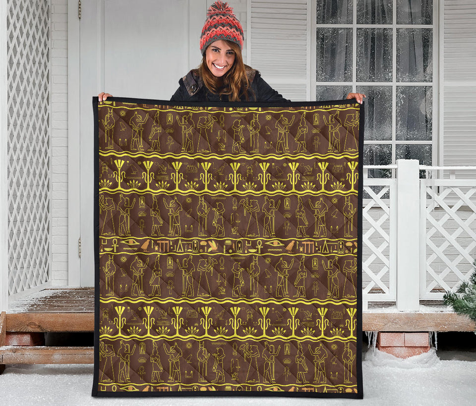 Egypt Hieroglyphics Pattern Print Design 03 Premium Quilt