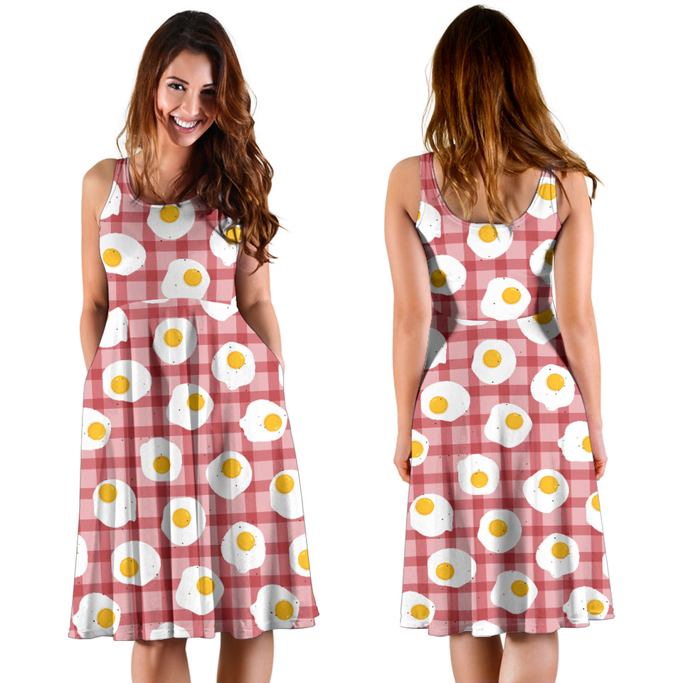Fried Eggs Pattern Print Design 03 Sleeveless Midi Dress