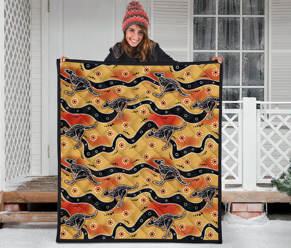 Kangaroo Australian Aboriginal Art Pattern Premium Quilt
