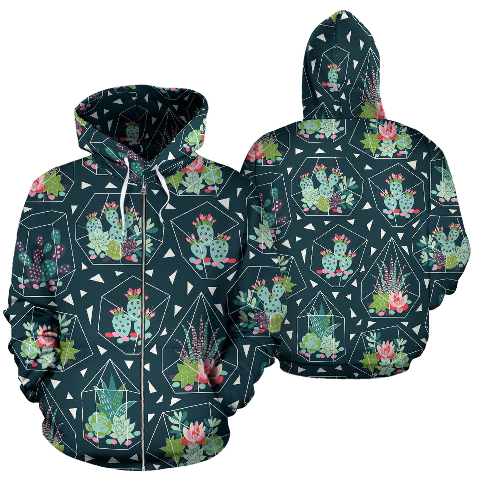 Cactus Glass Terrarium Pattern Zip Up Hoodie