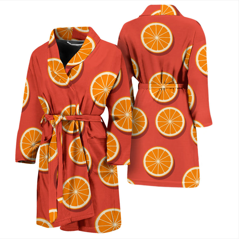 Oranges Pattern Red Background Men'S Bathrobe