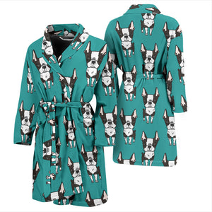 Hand Drawn Boston Terrier Dog Pattern Men'S Bathrobe