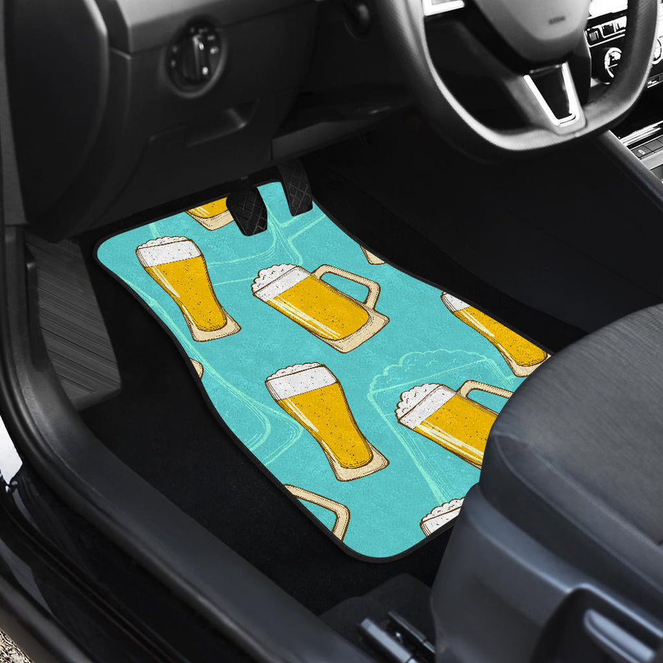 Beer Pattern Green Background Front And Back Car Mats